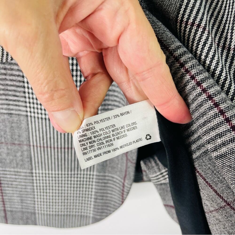 A New Day black white burgundy plaid houndstooth preppy boyfriend blazer 14 - Picture 6 of 7